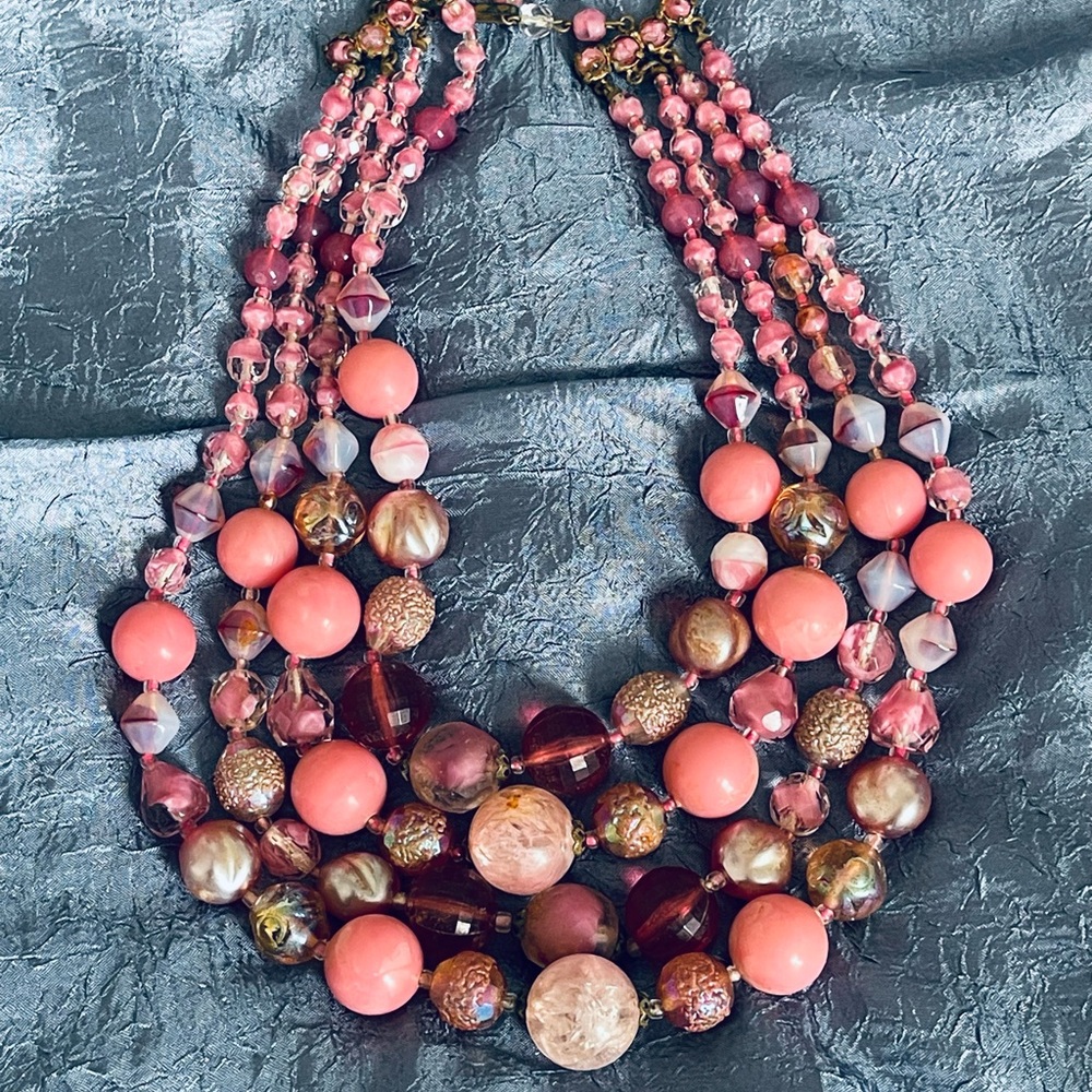 Elegant Multi-Strand Pink Beaded Necklace